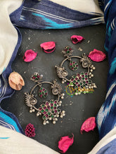 Silver Look Alike Danglers-Lotus-Red Green-S383